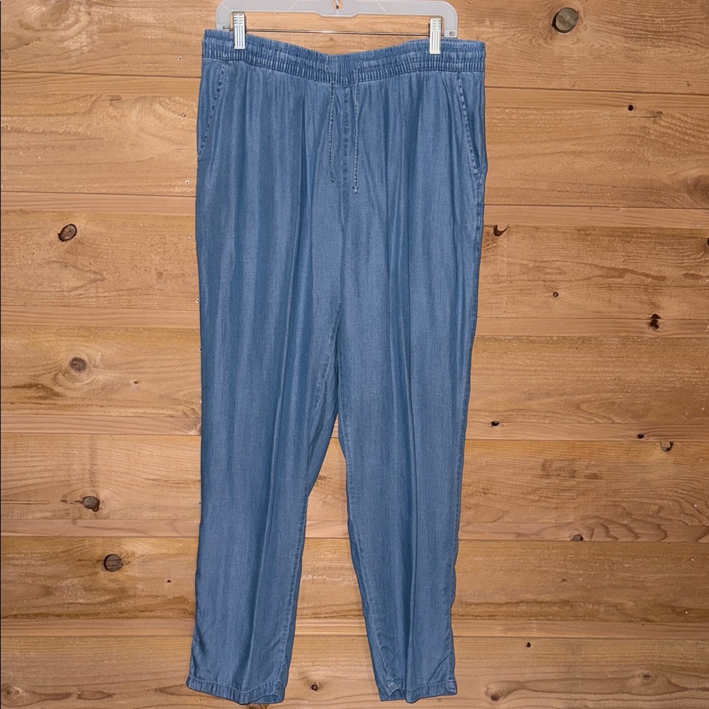 Blue Casual chambray blue Lyocell pull on pants elastic waistband Large coastal